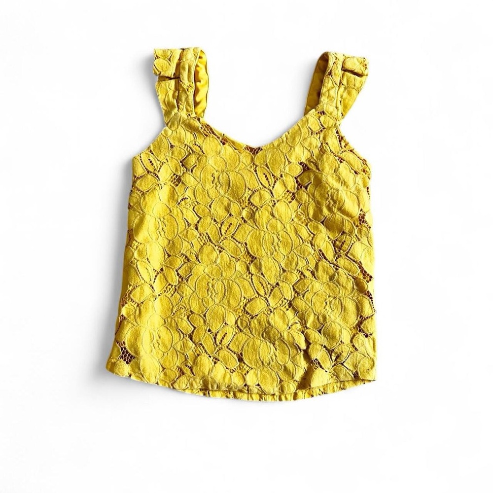 Monteau yellow lace sleeveless summer spring top with ruffle straps Size S